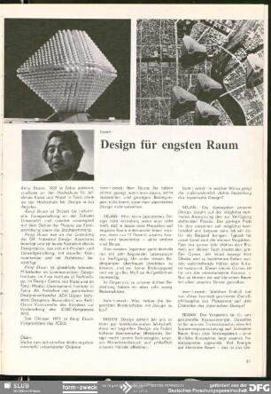 Design für engsten Raum (Interview) : Japan