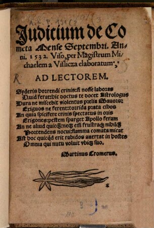Iudicium de Cometa ... anni 1532 viso