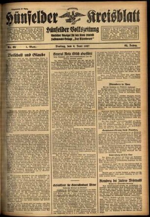Erste Ausgabe vom Freitag, den 04. Juni 1937.