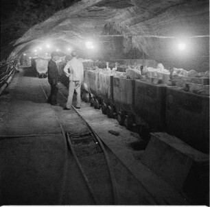 Sondershausen. Kalibergwerk, Stollnförderung. Züge mit beladenen Hunten