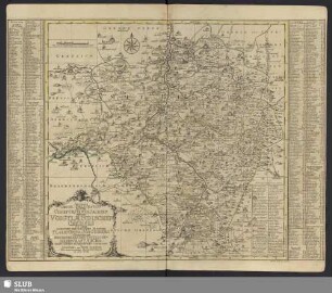 Accurate Geogr. Delineation Des Zu Dem Churfürstenth. Sachsen Gehörigen Voigtlaendischen Creisses Und Derer Darinnen Befindlichen Aemmter Plauen Pausa u. Voigtsberg Ingleichen Der Reichsfreien Zettwitzischen Herrschaft Ascha Nebst Andern Angrenzenden Gegenden