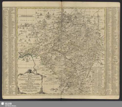 Accurate Geogr. Delineation Des Zu Dem Churfürstenth. Sachsen Gehörigen Voigtlaendischen Creisses Und Derer Darinnen Befindlichen Aemmter Plauen Pausa u. Voigtsberg Ingleichen Der Reichsfreien Zettwitzischen Herrschaft Ascha Nebst Andern Angrenzenden Gegenden