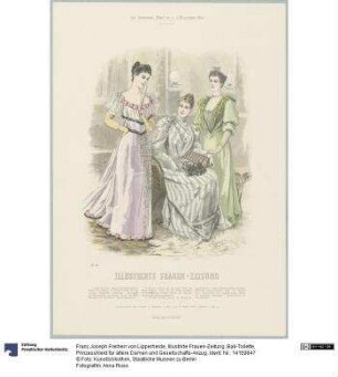 Illustrirte Frauen-Zeitung: Ball-Toilette, Prinzesskleid für ältere Damen und Gesellschafts-Anzug