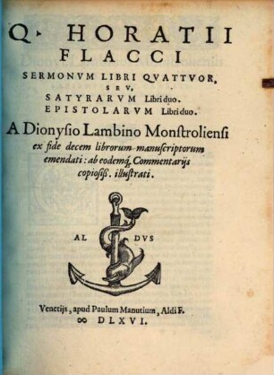 Q. Horatii Flacci sermonum libri quattuor seu satyrarum libri duo