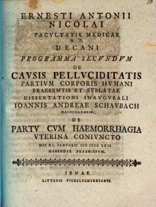 De causis pelluciditatis partium corporis humani praesentis et sublatae, Progr. II.