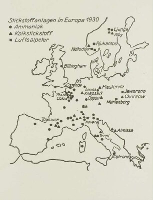 Stickstoffanlagen in Europa, Karte, 1930