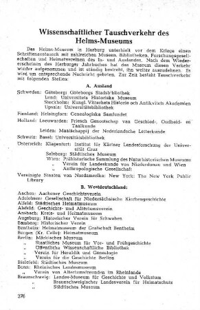 Wissenschaftlicher Tauschverkehr des Helms-Museums