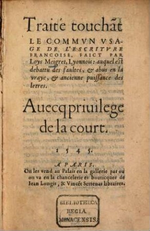 Traité de l'Ecriture Françoise