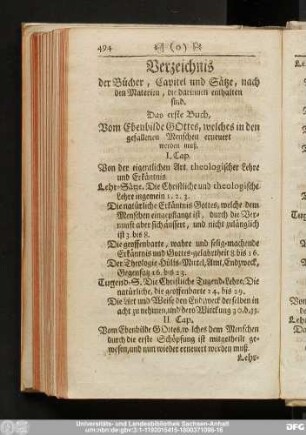 Verzeichniß der Bücher, Capitel und Sätze, nach den Materien, die darinnen enthalten sind.
