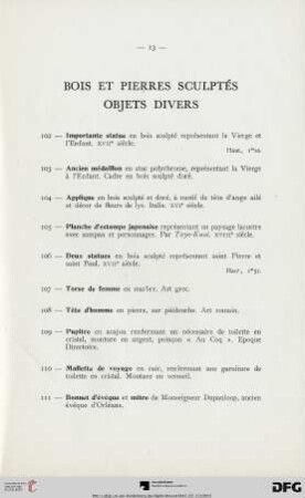 Bois Et Pierres Scuptès Objects Divers (Nr. 102-117)