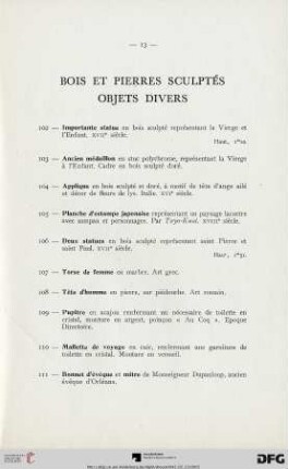 Bois Et Pierres Scuptès Objects Divers (Nr. 102-117)