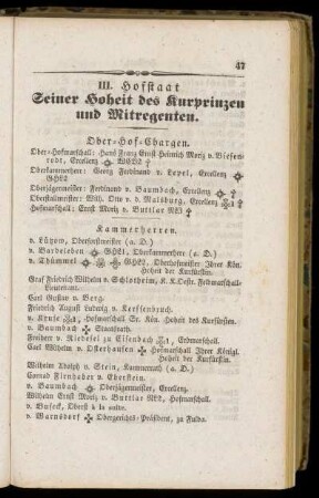 III. Hofstaat Seiner Hoheit des Kurprinzen und Mitregenten.