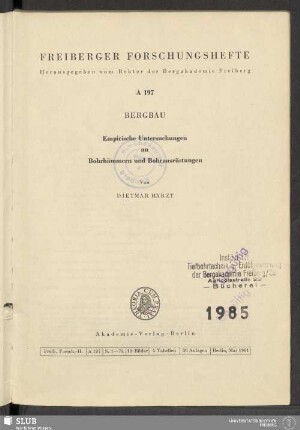 Empirische Untersuchungen an Bohrhämmern und Bohrausrüstungen