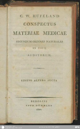 Conspectus Materiae medicae secundum Ordines naturales in Usum Auditorium