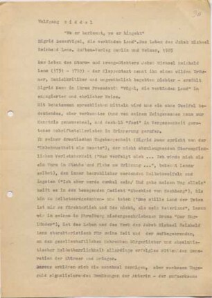 [W164a]: "Wo er herkommt, wo er hingeht" : Sigrid Damm: Vögel, die verkünden Land. Das Leben des Jakob Michael Reinhold Lenz. : Aufbau-Verlag Berlin und Weimar. 1985.