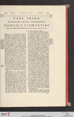 Pars prima: Actorum sacri oecumenici concilii Florentini ante adventum græcorum ad idem concilium