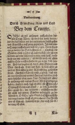 Vorbereitung. Durch Erweckung Reu und Leyd Bey dem Crucifix.