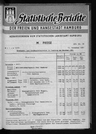 Erzeuger- und Großhandelspreise in Hamburg im Oktober 1961 : Lfd. Nr. 36