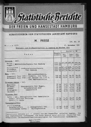 Erzeuger- und Großhandelspreise in Hamburg im Oktober 1961 : Lfd. Nr. 36