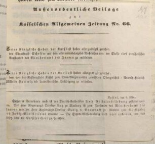 Außerordentliche Beilage zur Kasselschen Allgemeinen Zeitung Nr. 66.