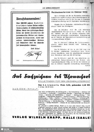 Reichssteuertermine im Oktober 1938