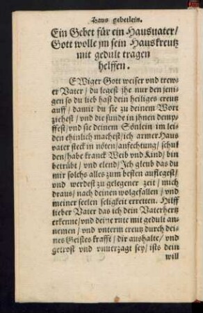 Ein Gebet für ein Hausvater ...