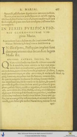 In Feriis Purificationis Gloriosissimae Virginis Mariæ