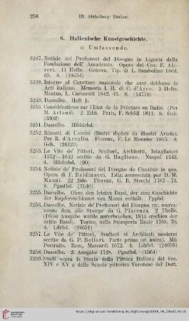 6. Italienische Kunstgeschichte (Nr. 3247 - 3811)
