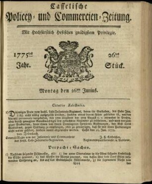 26tes Stueck, Montag den 26ten Junius 1775