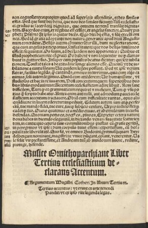 Musice Ornithoparchiane Liber Tertius ecclesiasticum declarans Accentum.