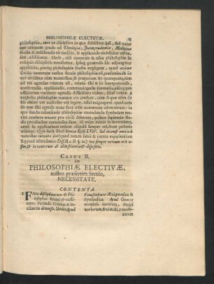 Caput II. De Philosophiae Electivae, nostro praefertim Seculo, Necessitate.