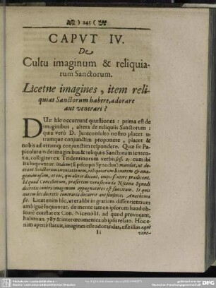 Caput IV. De Cultu imaginum & reliquiarum Sanctorum