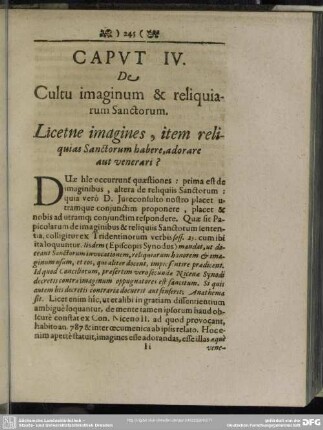 Caput IV. De Cultu imaginum & reliquiarum Sanctorum
