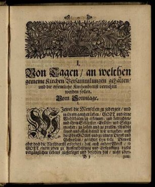 I. Von Tagen/ an welchen gemeine Kirchen Versammlungen gehalten/ ... - VI. Von Bettagen.