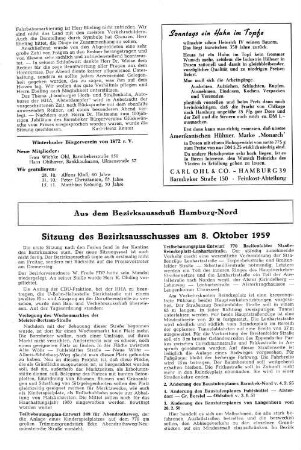 Sitzung des Bezirksausschusses am 8. Oktober 1959