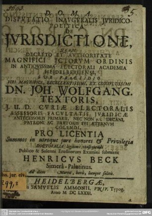 Dispvtatio Inavgvralis Jvridico-Politica De Jvrisdictione