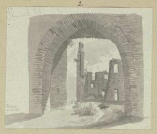 Blick durch den Torbogen auf die Burgruine Freienfels