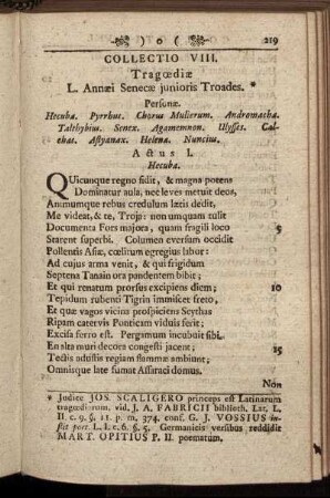 Collectio VIII. Tragœdiæ L. Annæi Senesæ junioris Troades.