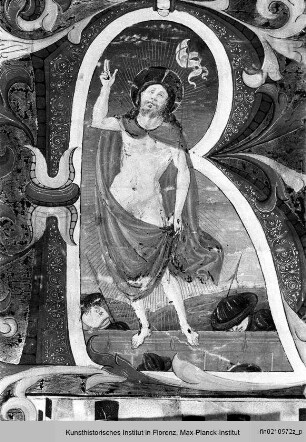 Graduale C : Historisierte Initiale R(esurrexi): Auferstehung Christi