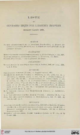 Liste des ouvrages reçus par l'institut égyptien pendant l'année 1898