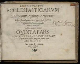Liber quintus ecclesiasticarum cantionum quinque vocum ... Quinta Pars