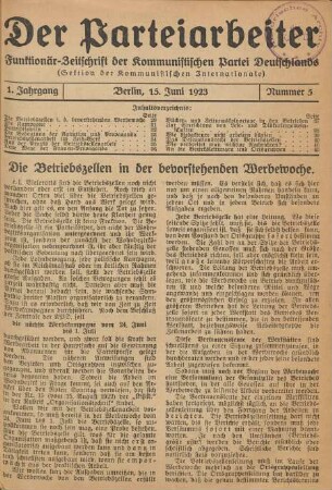 1. Jahrgang, Berlin, 15. Juni 1923, Nummer 5