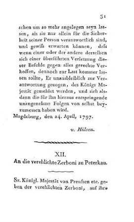 XII. An die verehlichte Zerboni zu Peterkau