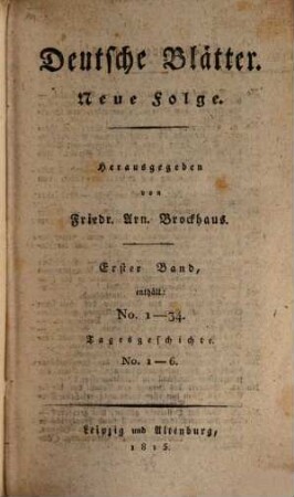 Deutsche Blätter. 1, 1. 1815