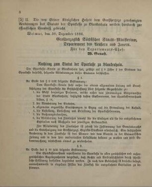 5. Ministerial-Bekanntmachung, die Abänderungen des Statuts der Sparkasse zu Blankenhain betreffend