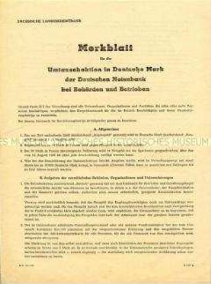 Merkblatt der Sächsischen Landeskreditbank zur Währungsreform 1948