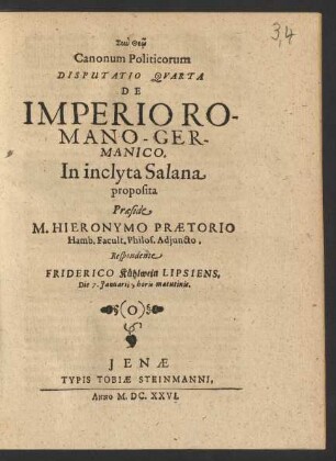 Canonum Politicorum Disputatio Quarta De Imperio Romano-Germanico
