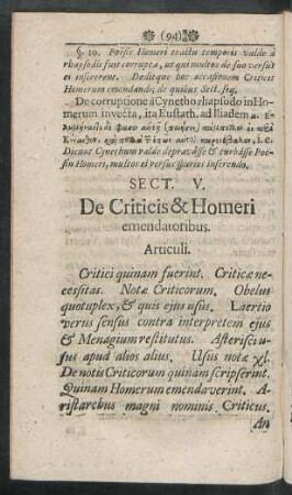 Sect. V. De Criticis & Homeri emendatoribus.