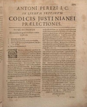 ... In Librvm Septimvm Codicis Justinianei Praelectiones.