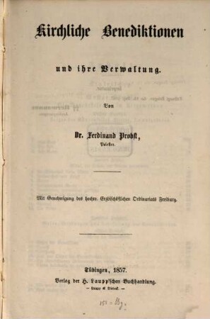 Kirchliche Benediktionen und ihre Verwaltung